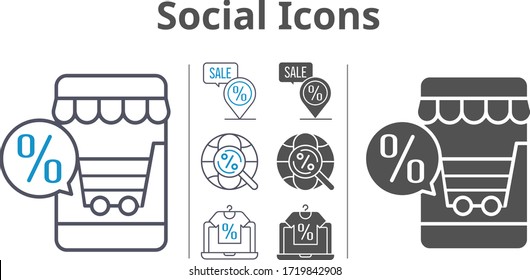 social icon set included online shop, placeholder, internet icons