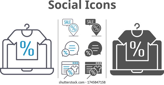 social icon set included online shop, chat, placeholder icons