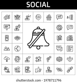 social icon set. line icon style. social related icons such as online shopping, shop, gender, like, link, global, message, employee, bell, skills, mobile shopping, playlist