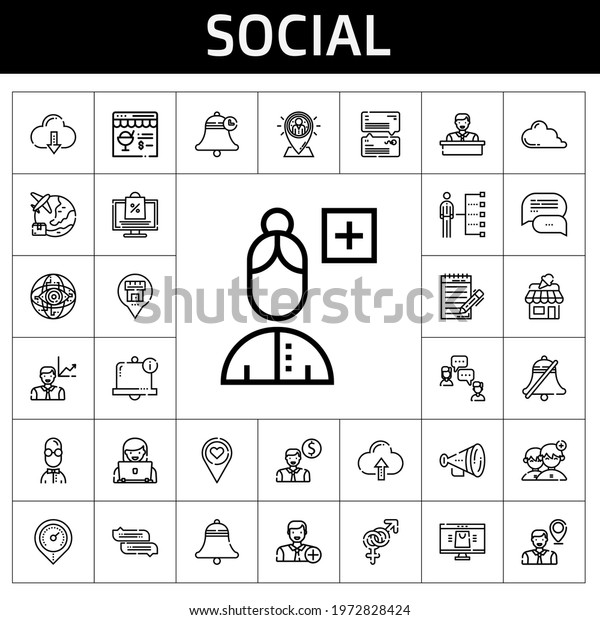 waarde Bekijk het internet voorkomen Social Icon Set Line Icon Style Stock Vector (Royalty Free) 1972828424