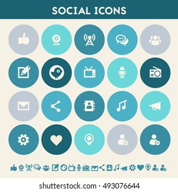 Social icon set. Multicolored flat buttons