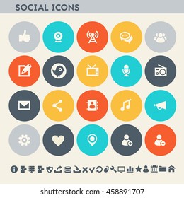 Social icon set. Multicolored square flat buttons