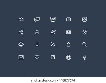 Social Icon Set Vector. Line Minimal.