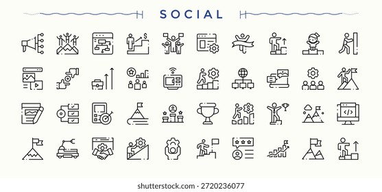 Icono social. Asistencia de iconos vectoriales colección. Paquete de iconos de contorno. Icono público. Vector ilustración y obra de arte.