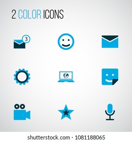 Social icons colored set with inbox, gear, laptop and other notification elements. Isolated vector illustration social icons.