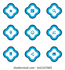 Social icons colored set with mates, emoji, letter and other friends elements. Isolated vector illustration social icons.