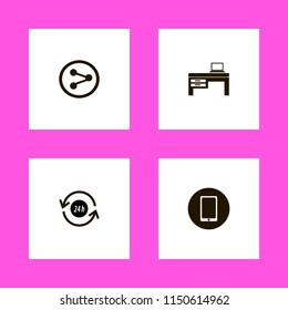 social icons. recycle hours, laptop desk, share sign and mobile phone vector icons set