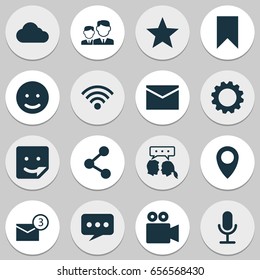 Social Icons Set. Collection Of Camcorder, Partnership, Video Chat And Other Elements. Also Includes Symbols Such As Chat, Talking, Message.