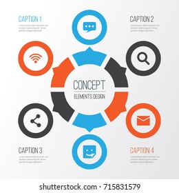 Social Icons Set. Collection Of Chat, Wireless Connection, Letter And Other Elements. Also Includes Symbols Such As Publish, Chat, Smile.