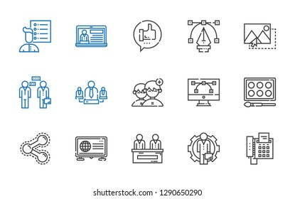 social icons set. Collection of social with fax, employee, news, share, watercolor, vector, people, team, conversation, image, like, user list. Editable and scalable social icons.