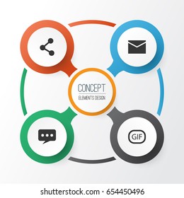 Social Icons Set. Collection Of Gif Sticker, Letter, Publish And Other Elements. Also Includes Symbols Such As Network, Bubble, Letter.