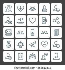 Social Icons Set. Collection Of Identity Card, Chatting Person, Follow And Other Elements. Also Includes Symbols Such As Communication, Messaging, Pen.