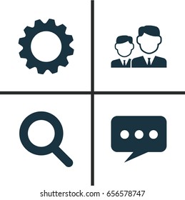 Social Icons Set. Collection Of Magnifier, Partnership, Message And Other Elements. Also Includes Symbols Such As Cogwheel, Partnership, Chat.