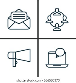 Social Icons Set. Collection Of Mail Notification, Bullhorn, Team Organisation And Other Elements. Also Includes Symbols Such As Open, Envelope, Bullhorn.