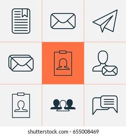 Social Icons Set. Collection Of Message, Identity Card, Group And Other Elements. Also Includes Symbols Such As Chatting, Messaging, Postbox.
