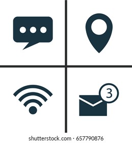 Social Icons Set. Collection Of Message, Pin, Wireless Connection And Other Elements. Also Includes Symbols Such As Point, Wireless, Inbox.