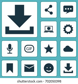 Social Icons Set. Collection Of Message, Gear, Smile And Other Elements. Also Includes Symbols Such As Share, Technology, Web.