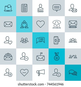 Social Icons Set. Collection Of Message, Unity, Phone Messaging And Other Elements. Also Includes Symbols Such As Soul, User, Heart.