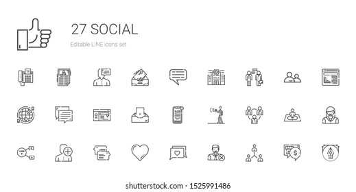social icons set. Collection of social with network, user, chat, favorite, sharing, teamwork, advertising, news, inbox, website, internet. Editable and scalable social icons.