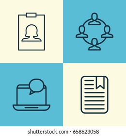 Social Icons Set. Collection Of Note Page, Badge, Mail Notification And Other Elements. Also Includes Symbols Such As Teamwork, Identity, Message.