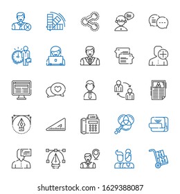 social icons set. Collection of social with packs, users, employee, vector, user, post it, color, fax, set square, news, teamwork, businessman. Editable and scalable social icons.