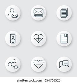 Social Icons Set. Collection Of Publication, Online Chatting, Edit Mail And Other Elements. Also Includes Symbols Such As Private, Pen, Write.
