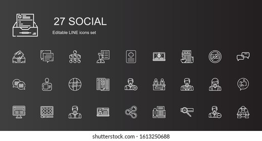 Social Icons Set. Collection Of Social With Search Engine, Fax, Share, News, Man, Watercolor, Add User, Help, Card, Chat, Hospital, Team, Employee. Editable And Scalable Social Icons.