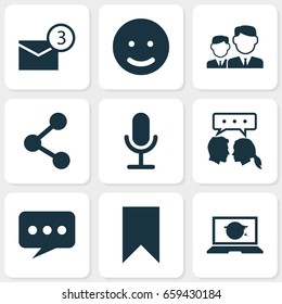 Social Icons Set. Collection Of Smile, Message, Inbox And Other Elements. Also Includes Symbols Such As Smile, Share, Bookmark.