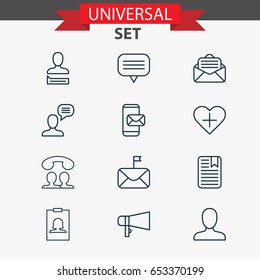 Social Icons Set. Collection Of Talking Person, Speaking People, Web Profile And Other Elements. Also Includes Symbols Such As Talk, Messaging, Envelope.
