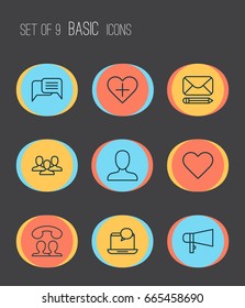 Social Icons Set. Collection Of Team, Add To Favorites, Mail Notification And Other Elements. Also Includes Symbols Such As Soul, Message, Pen.