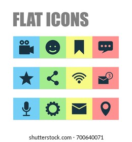 Social Icons Set. Collection Of Video Chat, Smile, Inbox And Other Elements. Also Includes Symbols Such As Gear, Letter, Chat.