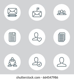 Social Icons Set. Collection Of Web Profile, Favorite Person, Teamwork And Other Elements. Also Includes Symbols Such As Mail, Add, Paper.