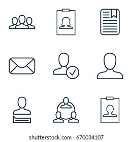 Social Icons Set. Collection Of Web Profile, Note Page, Confirm Profile And Other Elements. Also Includes Symbols Such As Profile, Card, Envelope.