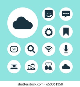 Social Icons Set. Collection Of Wireless Connection, Gif Sticker, Chat And Other Elements. Also Includes Symbols Such As Flag, Mates, Seek.