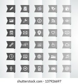 Social icons set - gray color. Vertical ribbon