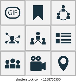 Social Icons Set With Network, Video Conversation, Animation And Other Gif Sticker Elements. Isolated Vector Illustration Social Icons.