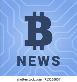 Social illustration with news of cryptocurrency. Big bitcoin illistration