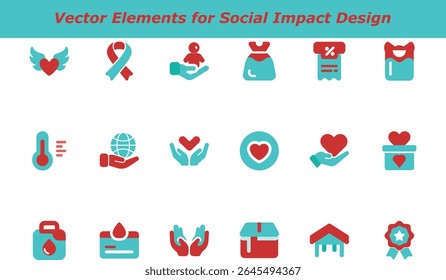 Iconos del vector del diseño del impacto social para la caridad, la donación, y el dar