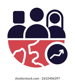 Ícone de Impacto Social - Globo com Pessoas Representando a Influência Positiva da IA na Sociedade e Comunidades. Ilustração de vetor plano.