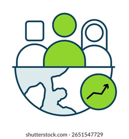 Icono de Impacto Social. Globo que representa el efecto de la IA en el ícono del Vector de la sociedad.