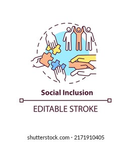 Social Inclusion Concept Icon. Equal Opportunities In Society. LGBT Program Abstract Idea Thin Line Illustration. Isolated Outline Drawing. Editable Stroke. Arial, Myriad Pro-Bold Fonts Used