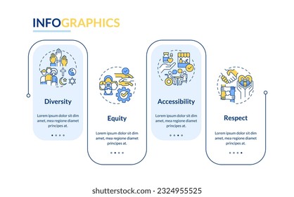 Social inclusion rectangle infographic template. Equal opportunity. Data visualization with 4 steps. Editable timeline info chart. Workflow layout with line icons. Lato-Bold, Regular fonts used