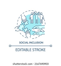 Social inclusion turquoise concept icon. Equal opportunities in society. LGBT program abstract idea thin line illustration. Isolated outline drawing. Editable stroke. Arial, Myriad Pro-Bold fonts used