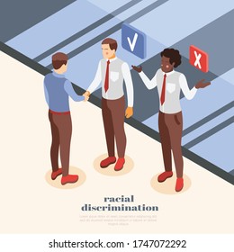 Social inequality background with man suffering from racial discrimination at work 3d vector illustration