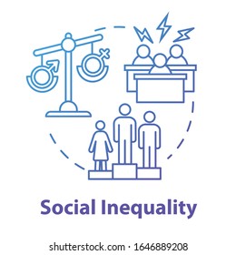 Social inequality blue concept icon. Unequal opportunities. Career barrier. Sexism. Human rights idea thin line illustration. Vector isolated outline RGB color drawing