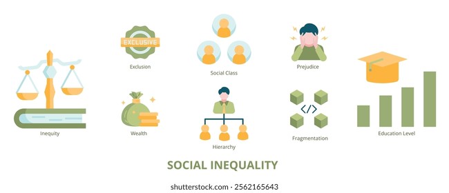 Social Inequality Flat Banner Web Icon Set Vector Illustration