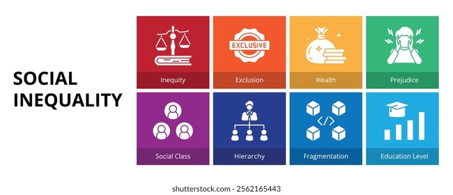 Social Inequality Glyph Solid Banner Web Icon Set Vector Illustration