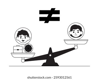 Social inequality and lack of emancipation for women, semi outline style, black and white, social issues vector illustration.