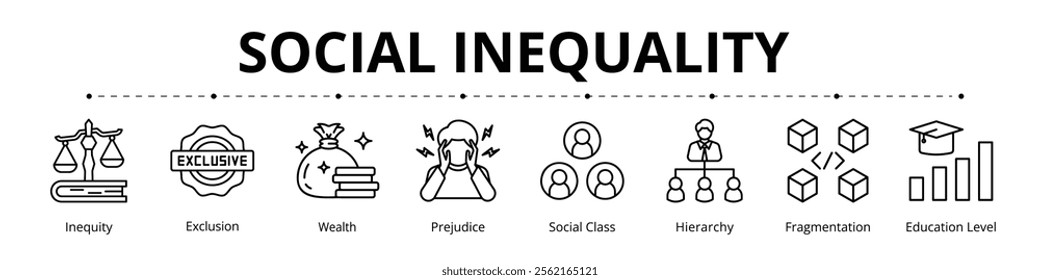 Social Inequality Line Banner Web Icon Set Vector Illustration