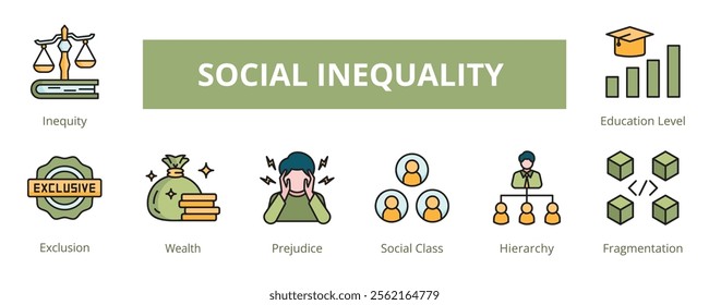 Social Inequality Lineal Color Banner Web Icon Set Vector Illustration